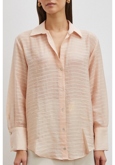 Kabartma Çizgili Gömlek Pudra Pudra