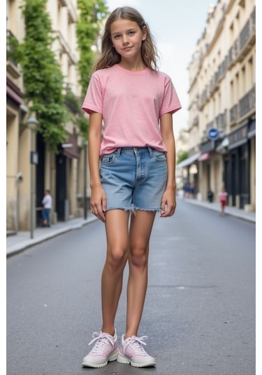 Toz Pembe Çocuk T-shirt Kız Erkek Unisex %100 Pamuk Toz Pembe