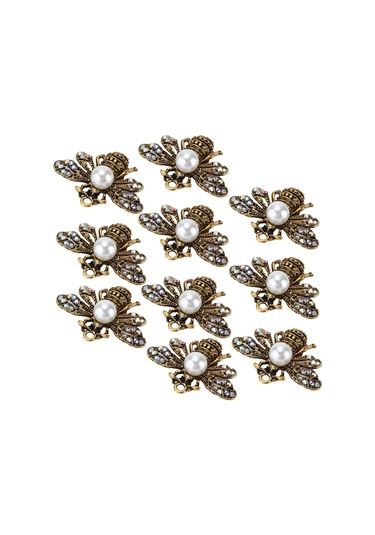 Lemestar Gümüş Altın Renkli Ab Pırlanta Arı Desenli Broş 10 Adet , 2.5x3.5cm, Allüminyum Malzeme, Giyim Ayakkabı Çanta Dekorasyon Aksesuarı Çok Renkli