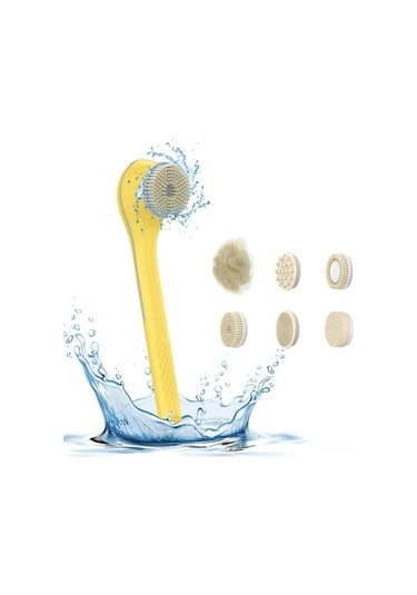 15w Akıllı Elektrikli Duş Fırçası - Type-c Şarjlı, Ipx7 Su Geçirmez, 3 Vites 360 Çift Yönlü Döner, Uzun Saplı Vücut Temizleme Aleti, 6 Değiştirilebilir Fırça Ucu Sarı Sarı