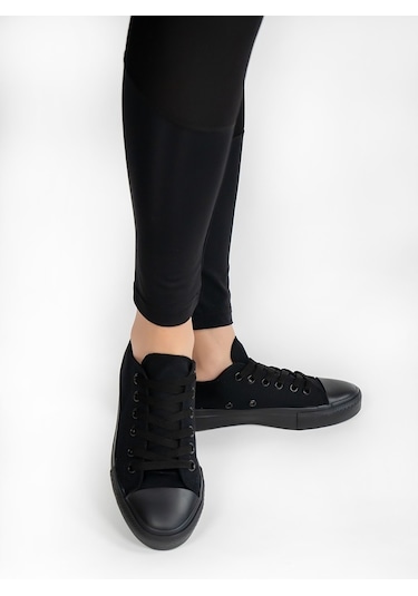 Unisex Siyah Keten Spor Ayakkabı Siyah