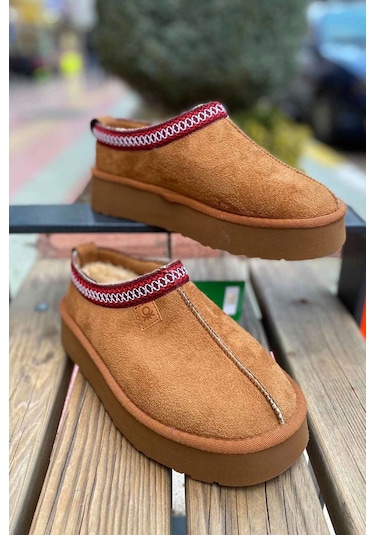 Benetton İçi Tüylü Yarım Ayakkabı Terlik Taba