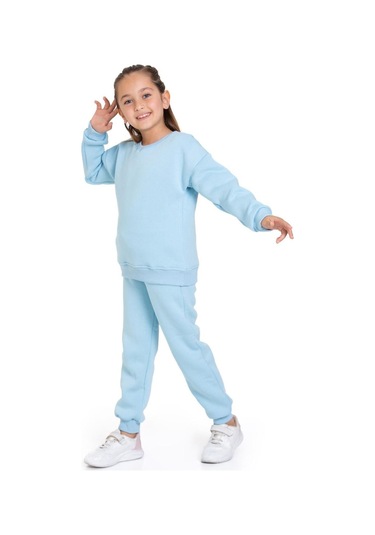 Üç İplik Cepli Bisiklet Yaka Alt Üst Takım Mavi