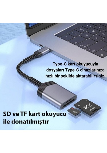 Coofbe Type-c To Sd-microsd Hafıza Kart Okuyucu Dönüştürücü Adaptör 480mbps Veri Aktarım Kart Okuyucu