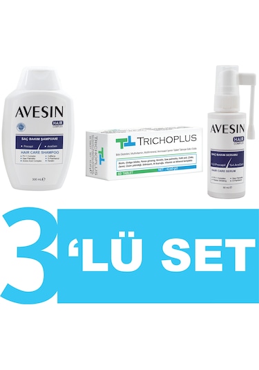 Avesin Trichoplus 3'lü Set Şampuan 300 ML + Sprey 50 ML + Trichoplus 60 Kapsül
