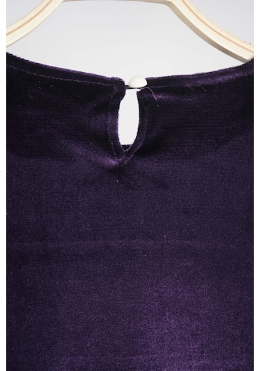 Kız Çocuk Yılbaşı Temalı Eteği Tül Astarlı Tokalı Kadife Uzun Kol Elbise Mor