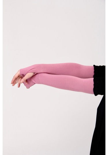 Parmak Geçmeli 45cm Likralı Penye Kolluk 1 Çift Pembe