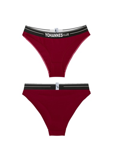 Yohannes Club, Kadın Pamuklu İç Çamaşırı Takımı, Renk Seçenekli, Bralet-kemerli Bikini Slip Bordo
