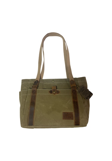 Vintage Salaş Design Su Geçirmez Kanvas Deri Günlük Okul Gezi Omuz Kol Çantası 35x28cm Camel