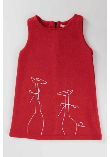 Ahenk Kids Kız Zürafa Baskılı Elbise Ak520567 Kırmızı