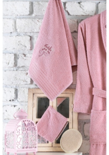 Güvenal Rüya 5 Parça Nakışlı Bornoz Seti | Bornoz Takımı