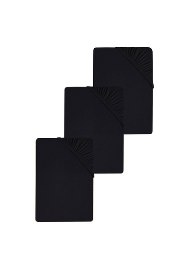 3 Adet Düz Pamuklu Tek Kişilik 80 X 200 + 30 Cm Lastikli Penye Çarşaf Siyah