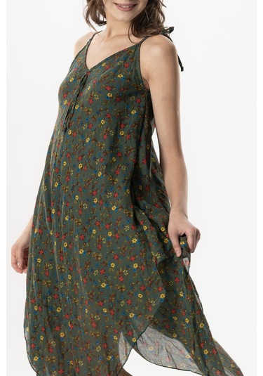 Askılı Vual Afrodit Midi Boy Yazlık Elbise Menekşe Yeşil 6239 Menekşe Yeşil