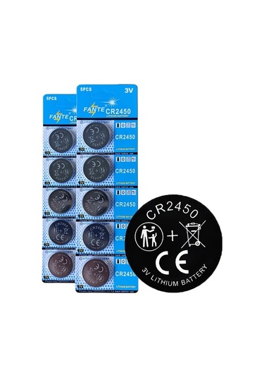 Meridiangoods 10 Adet Cr2450 3v Lityum Pil Anahtarlık Kumandası Yüksek Kapasite 600mah