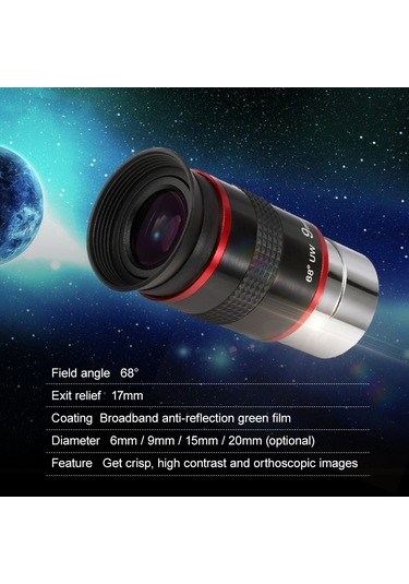 Yaozixa Astronomi Teleskopu İçin 68 Geniş Açı Gözlüğü, 20mm, Yeşil Filmlerli Optik Lens, 1.25 İnç Standart Uyumlu