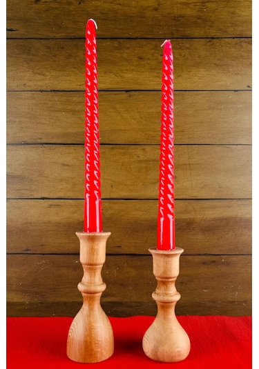 2 Li Damla Model Ahşap Şamdan Seti, Dekoratif Şamdan - 12 Ve 17 C