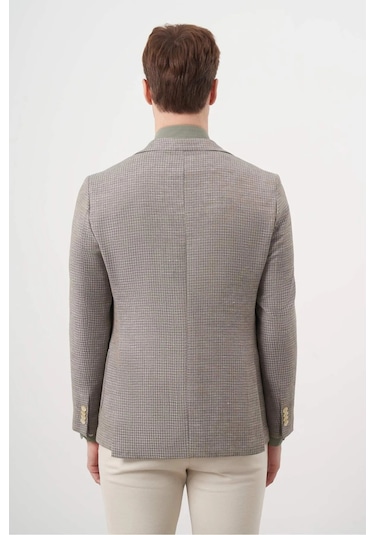 Morven Erkek Dokuma Slim Fit Torba Cep Mono Yaka Spor Ceket 2002 Bej