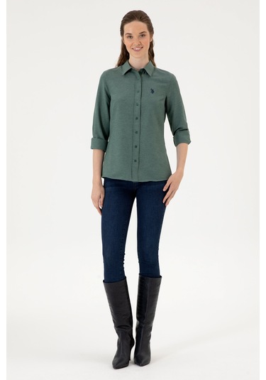 U.s. Polo Assn. Kadın Koyu Yeşil Gömlek Basic 50316711-vr079 Koyu Yesıl