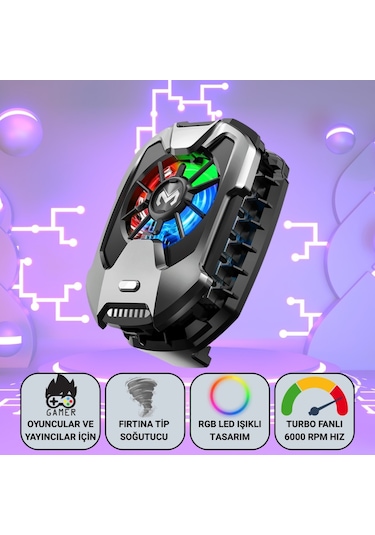 Polham Rgb Işıklı Turbo Telefon Soğutucu 6000 Rpm Turbo Fan, Fırtına Tip Soğutma, Telefon Soğutucu