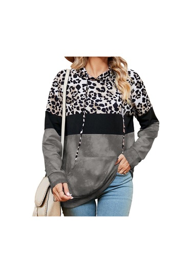 Jkaashdk Kadın Moda Rahat Leopar Baskı İlkbahar Sonbahar Uzun Kollu Kazaklar Ve Uzun Kollu Gri