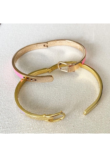 Mineli Rose Gold İkili Çelik Kelepçe Çok Renkli