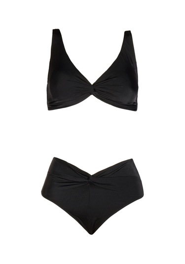 Endeep Kadın Yüksek Bel Siyah Bikini Takımı Düz Siyah