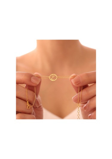 Vaoov 925 Ayar Gümüş Harfli Çift Zincirli Bileklik Altın