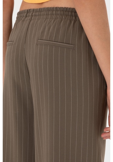 U.S. Polo Assn. Kadın Vizon Çizgili Loose Relax Fit Kanvas Pantolon 50309105-VR052