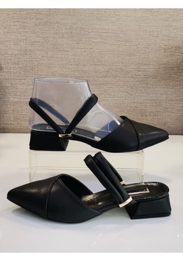 De Scarıo 582 Kadın Kısa Topuklu Arka Açık Ayakkabı Siyah
