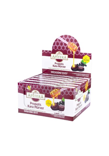 Apitera Doğal Bal, Kara Mürver, Zerdeçal, C Vitamini Ve Propolis İçeren Takviye Edici 96 Lı Boğaz Pastili