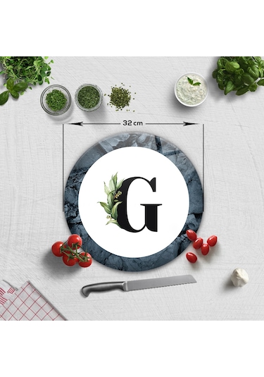 Decorita Cam Kesme Tahtası - Cam Kesme Tablası - Harfli Tasarım G Çap 32 CM