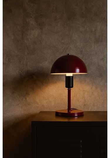 Modern Bordo Metal Masa Lambası Mantar Başlıklı Dekoratif Masa Ve Komodin Lambası Bordo