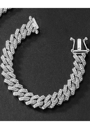 Brezza Lusso Jewelry Gurmet Zincir Model Pırlanta Işıltılı İthal Kadın Gümüş Bileklik 17 Cm