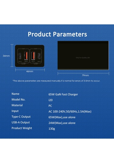 Gajeena 65w Gan Hızlı Şarj İstasyonu - 4 Portlu 2xusb-c + 2xusb-a - Pd3.0 Destekli - Seyahat Ve Çoklu Cihaz Şarjı İçin