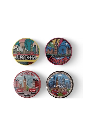 Londra Magnet Set 1 - 4'lü Buzdolabı Magnet London Karışık Renkli