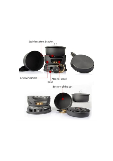 Alocs Kamp Pişirme Seti 10 Parça Alkol Ocaklı Çok Renkli