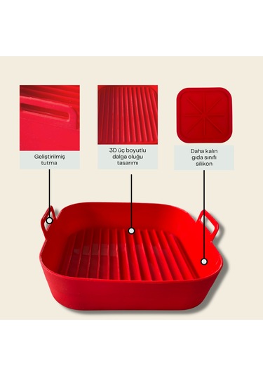 Airfryer Silikon Pişirme Kalıbı Hava Fritözü Kalıbı Kırmızı