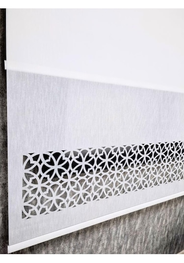 Bbb Çift Mekanizmalı Keten Lazer Kesim Tül Ve Stor Perde Mlt5017 Beyaz