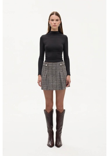 Quzu Pileli Düğme Aksesuarlı Tüvit Kahverengi Kadın Etek Etk00879 Kahverengi