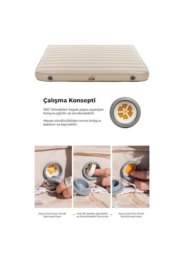 Sungerli Otomatik Şişme Yatak 10 Cm Yüksekliğinde Beyaz