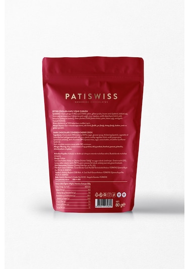 Patiswiss Bitter Çikolata Kaplı Vişne Çubukları 80 G