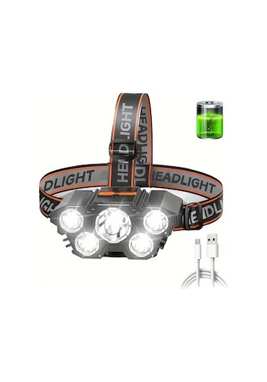 Brightnova 1 Adet Led Headlamp Şarj Edilebilir Güçlü 5 Ledli Taşınabilir Headlight 1 Usb Kampçılık Acil Durum Aydınlatma Balıkçılık Işık Altın