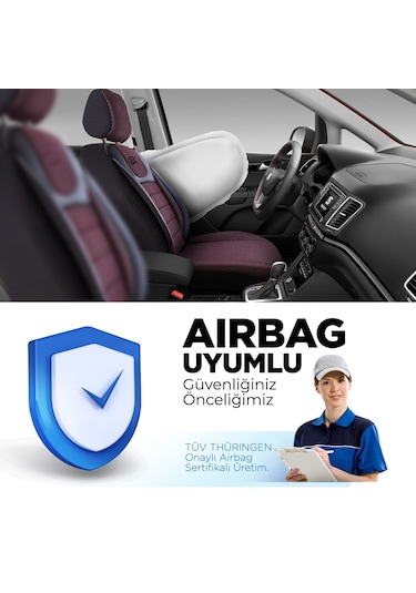 Panda Prestij Serisi Dokuma Kumaş Oto Koltuk Kılıfı  Bordo - Siyah