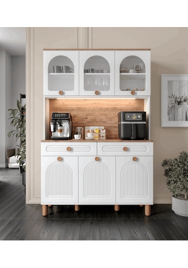 Rosa Kahve Köşesi - 140 Cm Mdf Mutfak Dolabı - Led Aydınlatmalı -