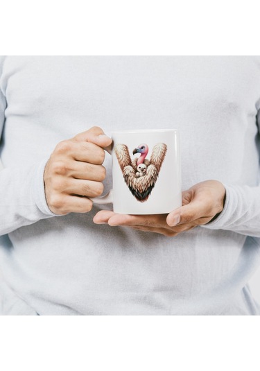 V Harfi Tasarım Bardak, Sevimli Hayvan Temalı Harf Bardağı Beyaz