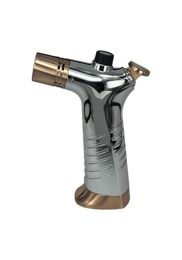 Çift Alevli Masaüstü Pürmüz Jet Çakmak Gümüş Metal