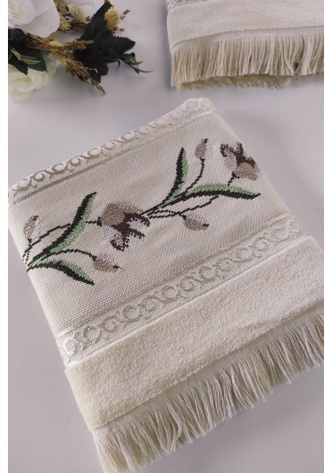 Etamin Nakışlı Jakarlı Kadife El Yüz Havlusu - 50x90 Cm- Kapuçino Cappuccıno Cappuccino