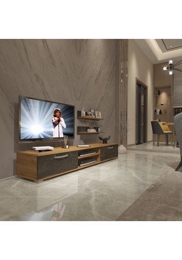 Decoraktiv Eko 4 Mdf Dvd Tv Ünitesi Tv Sehpası Pera - Siyah Mermer