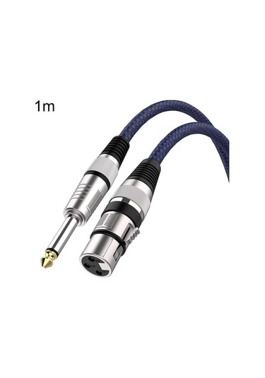 Rogfer 1m Blue And Black Net Trs 6.35mm Male To Caron Female Microphone Xlr Balance Cable