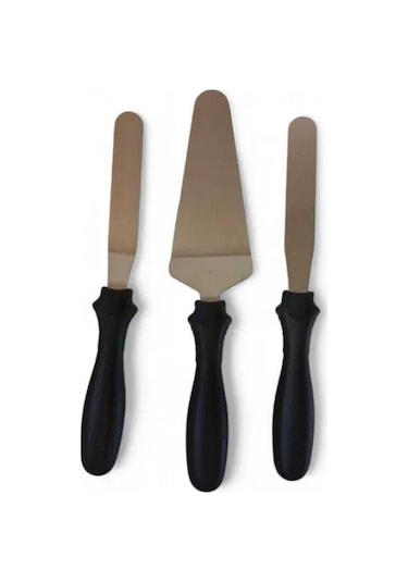 3b Trend 3'lü Eğik Ergonomik Kaymaz Saplı Spatula Seti Siyah